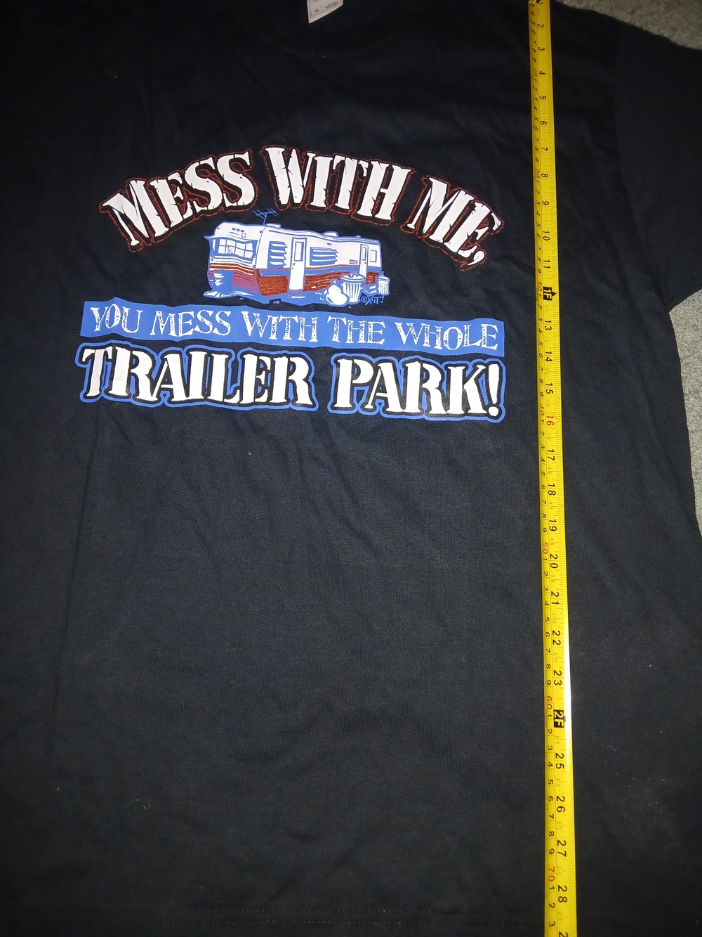 Mess With Me Trailer Park Graphic Tee - Black with Red & Blue Accent